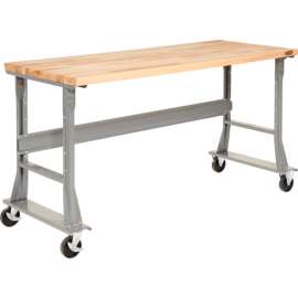 Global Industrial 72 x 30 Mobile Fixed Height Flared Leg Workbench - Maple Square Edge Gray