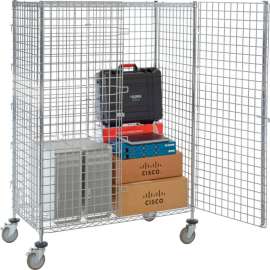 Wire Security Truck, Chrome, 24"W x 48"L x 69"H, Polyurethane, 4 Swivel, 2 Brake Casters