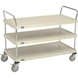 Nexel Plastic Utility Cart w/3 Shelves & Poly Brake Casters, 900 lb. Cap, 48"L x 24"W x 39"H
