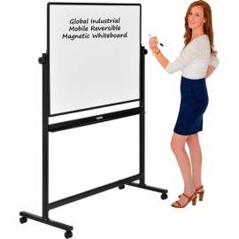 Global Industrial Mobile Reversible Whiteboard - 48 x 36 - Steel - Black Frame