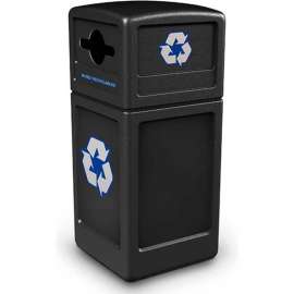 PolyTec Recycling Can w/Dome Lid, 42 Gallon,Black