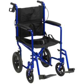 Lightweight Expedition Aluminum Transport Chair with Seat Belt, Blue Frame