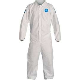 DuPont Tyvek 400D Coverall, Elastic Wrist & Ankle, Stormflap, White Blue, LG, 25/Qty