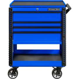 Extreme Tools EX3304TCBLBK 33"W x 22-7/8"D 4 Drawer Blue Deluxe Tool Cart W/Bumpers Black Pulls