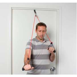 CanDo Shoulder Pulley Exerciser with Tubing and Handles, Red, Light, 1 Set