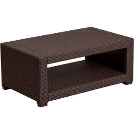 Flash Furniture Outdoor Faux Rattan Coffee Table - Chocolate Brown