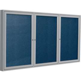 Ghent Enclosed Bulletin Board, Outdoor, 3 Door, 72"W x 48"H, Navy Vinyl/Silver Frame
