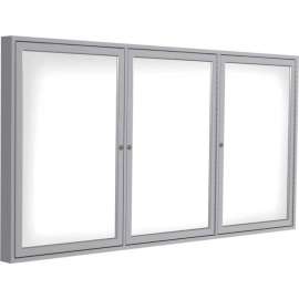 Ghent Enclosed Whiteboard, 3 Door, 72"W x 36"H, White Porcelain w/Silver Frame