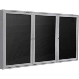 Ghent Enclosed Letter Board - Outdoor / Indoor - 3 Door - Black Flannel w/Silver Frame - 48" x 96"