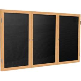 Ghent Enclosed Letter Board - 3 Door - Black Letterboard w/Oak Frame - 48" x 72"