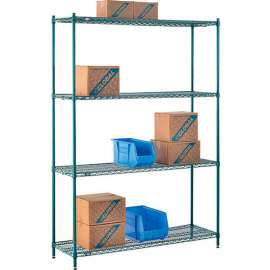 Nexel Poly-Green, 4 Tier, Wire Shelving Starter Unit, 60"W x 14"D x 86"H