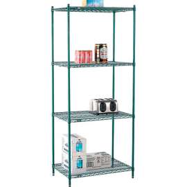 Nexel Poly-Green, 4 Tier, Wire Shelving Starter Unit, 36"W x 21"D x 86"H
