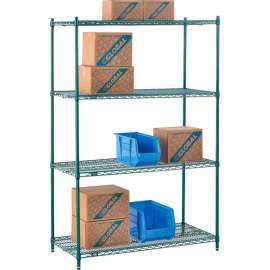 Nexel Poly-Green, 4 Tier, Wire Shelving Starter Unit, 48"W x 21"D x 74"H