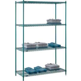 Nexel Poly-Green, 4 Tier, Wire Shelving Starter Unit, 54"W x 21"D x 86"H