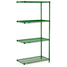 Nexel Poly-Green, 4 Tier, Wire Shelving Add-On Unit, 54"W x 21"D x 63"H