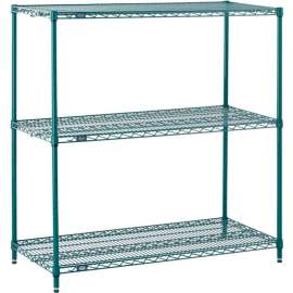 Nexel Poly-Green, 3 Tier, Wire Shelving Starter Unit, 54"W x 14"D x 34"H