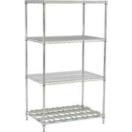 Nexel Nexelon, 4 Tier, Wire Shelving Unit, 1 Heavy Duty Shelf, 24"W x 18"D x 74"H