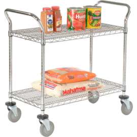 Nexel Chrome Utility Cart w/2 Shelves & Poly Brake Casters, 1200 lb. Cap, 42"L x 18"W x 39"H