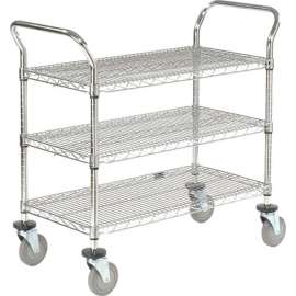 Nexel Chrome Utility Cart w/3 Shelves & Poly Casters, 1200 lb. Capacity, 42"L x 18"W x 39"H