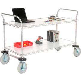 Nexel Chrome Utility Cart w/2 Shelves & Pneumatic Casters, 1200 lb. Cap, 48"L x 21"W x 42"H