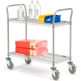 Nexel Utility Cart w/2 Shelves & Poly Brake Casters, 1200 lb. Cap, 48"L x 21"W x 39"H, Silver