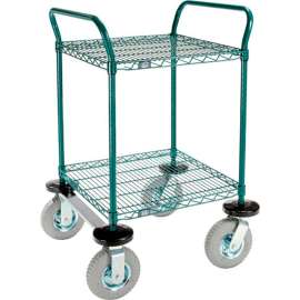Nexel Utility Cart, 2 Shelf, Poly-Green , 24"L x 24"W x 42"H, Pneumatic Rigid Casters