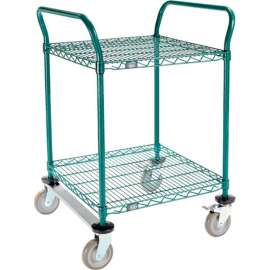 Nexel Utility Cart, 2 Shelf, Poly-Green , 24"L x 24"W x 39"H, Polyurethane Rigid Casters