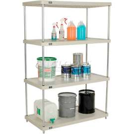 Nexel Plastic, 4 Tier, Solid Shelving Unit, Silver Epoxy Posts, 48"W x 24"D x 74"H
