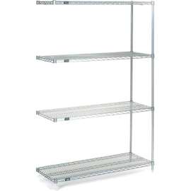 Nexel Stainless Steel, 4 Tier, Wire Shelving Add-On Unit, 36"W x 30"D x 74"H