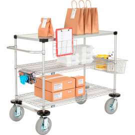 Nexel Chrome Curbside Cart w/3 Shelves & Pneumatic Casters, 1200 Ib, 48"L x 24"W x 43"H