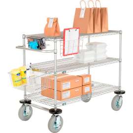 Nexel Chrome Curbside Cart w/3 Shelves & Pneumatic Casters, 1200 Ib, 72"L x 24"W x 43"H