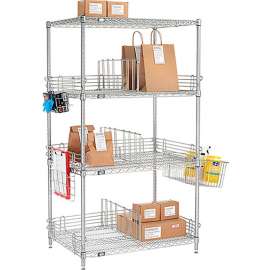 Nexelate Silver Epoxy, To Go Rack, 4 Wire Shelves, Dividers & Ledges, 60"W x 21"D x 63"H