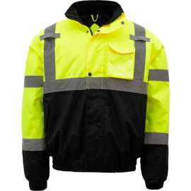 GSS Safety Hi-Visibility Waterproof Quilt-Lined Bomber Jacket, Class 3, Lime/Black, Large