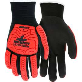 MCR Safety UltraTech Gloves, 13 Gauge Nylon Shell, Nitrile Palm/Fingers TPR Back, 1 Pair