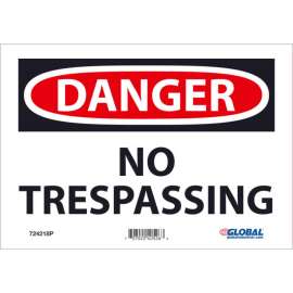 Global Industrial Danger No Trespassing, 7x10, Pressure Sensitive Vinyl
