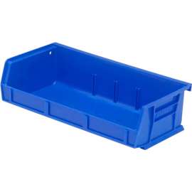 Quantum Storage 11"W x 5-3/8"D x 3"H Ultra Series Stack and Hang Bin, Blue, Polypropylene, 3 Slots