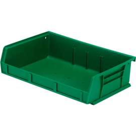 Quantum Storage 11"W x 7-3/8"D x 3"H Ultra Series Stack and Hang Bin, Green, Polypropylene, 3 Slots
