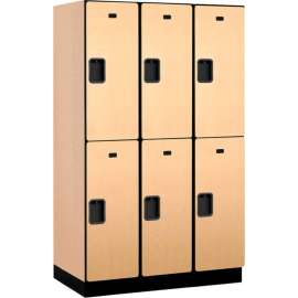 2-Tier 6 Door Extra Wide Wood Locker, 15"W x 21"D x 36"H, Maple, Partially Assembled