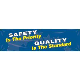 Accuform MBR866 Safety Is The Priority, Quality Is The Standard Banner, 96"W x 28"H, Reinforced Poly