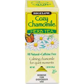 Bigelow Caffeine-Free Herbal Tea, Cozy Chamomile, 8 Oz Single Cup Bags, 28/Box