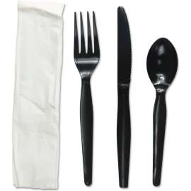 Boardwalk Four Piece Fork/Knife/Napkin/Teaspoon Cutlery Kit, Heavyweight, Black, Pack of 250