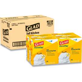 Glad Tall Kitchen Drawstring Trash Bags, 13 Gal, 0.72 mil, 24" x 27.38", Gray, 400/Case