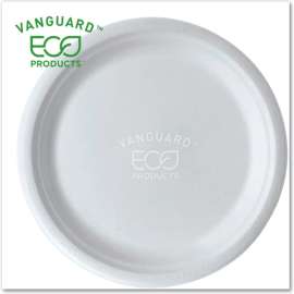 Eco-Products Vanguard Renewable & Compostable Sugarcane Plates, 10" Dia., White, Pack of 500
