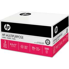 Copy Paper - HP MultiPurpose20 Paper, White, 8-1/2" x 11", 20 lb., 1,500 Sheets/Carton