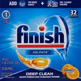 FINISH Dish Detergent Gelpacs, Orange Scent, 32 Gelpacs/Box, 8 Boxes/Case