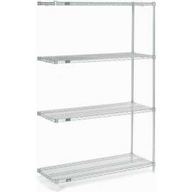 Nexel Stainless Steel, 4 Tier, Wire Shelving Add-On Unit, 48"W x 18"D x 74"H