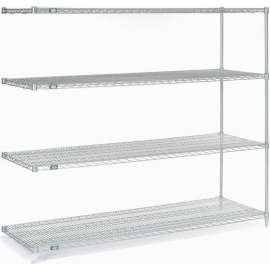 Nexel Stainless Steel, 4 Tier, Wire Shelving Add-On Unit, 72"W x 24"D x 63"H