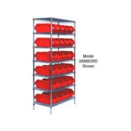 Quantum W7-18-30 Chrome Wire Shelving With 30 QuickPick Double Open Bins Red, 18x36x74