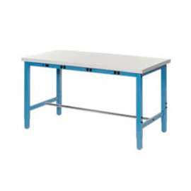 Global Industrial Lab Workbench w/ Laminate Top & Power Apron, 72"W x 30"D x 28-42"H, Blue