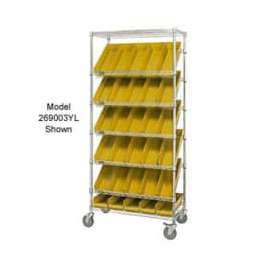 Global Industrial Easy Access Slant Shelf Chrome Wire Cart, 24 4 Shelf Bins Yellow, 36"Lx18x74